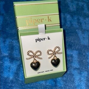 Piper K Gold Heart Earrings with Bow